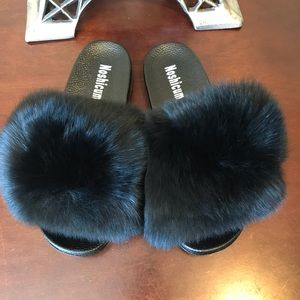 100% Raccoon fur slides
